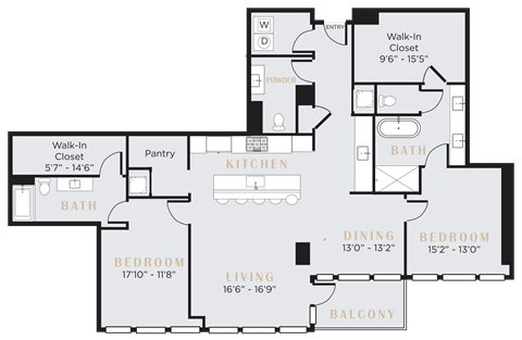 Floor plan for 2 beds, 2.5 baths, 2022 sqft
